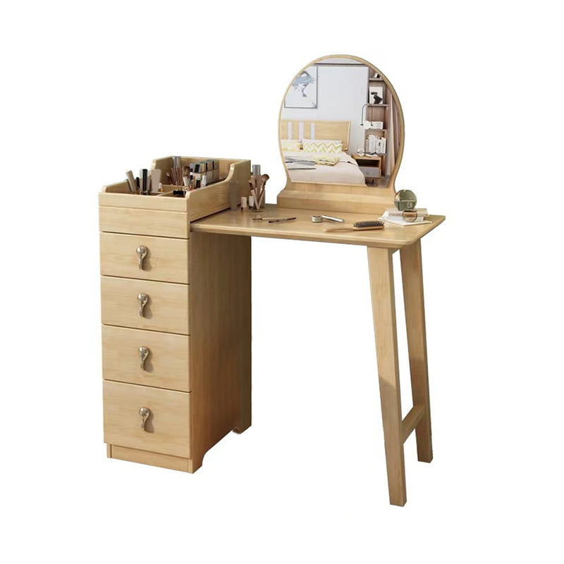 Mirror & 4 Drawers Makeup Vanity Nordic Solid Wood Dressing Table