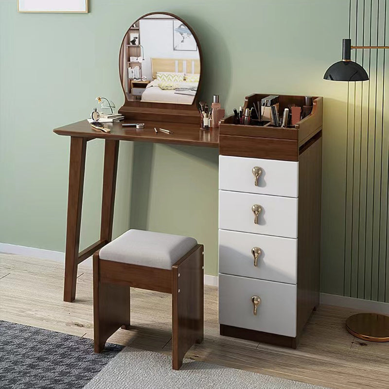 Mirror & 4 Drawers Makeup Vanity Nordic Solid Wood Dressing Table