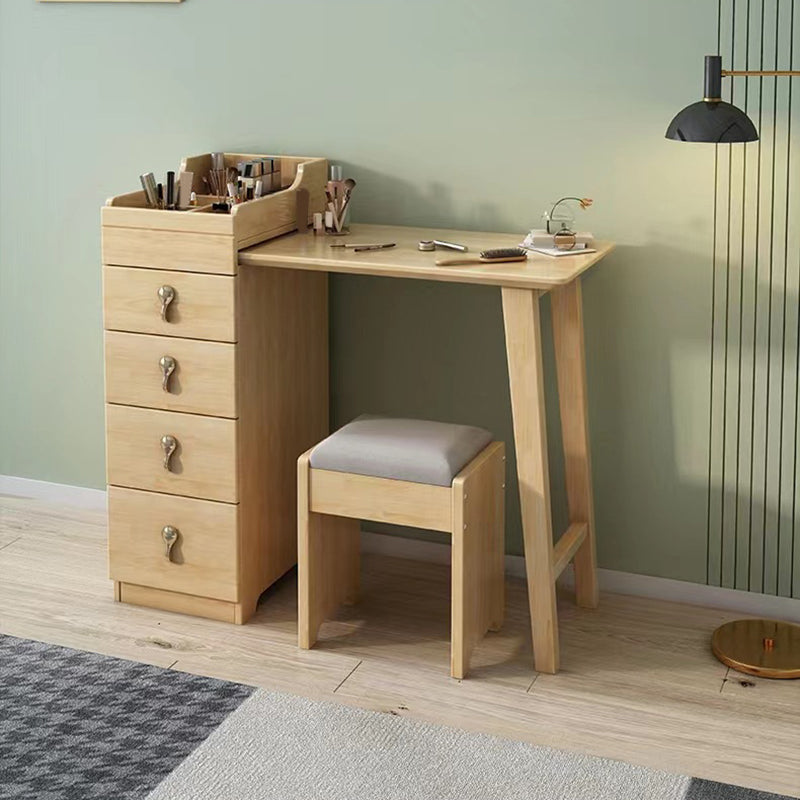 Mirror & 4 Drawers Makeup Vanity Nordic Solid Wood Dressing Table