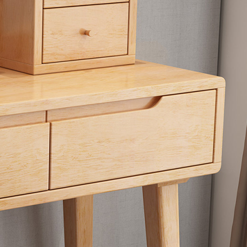 Nordic 4 Drawers Makeup Vanity Mirrored Wood Dressing Table Stool Set