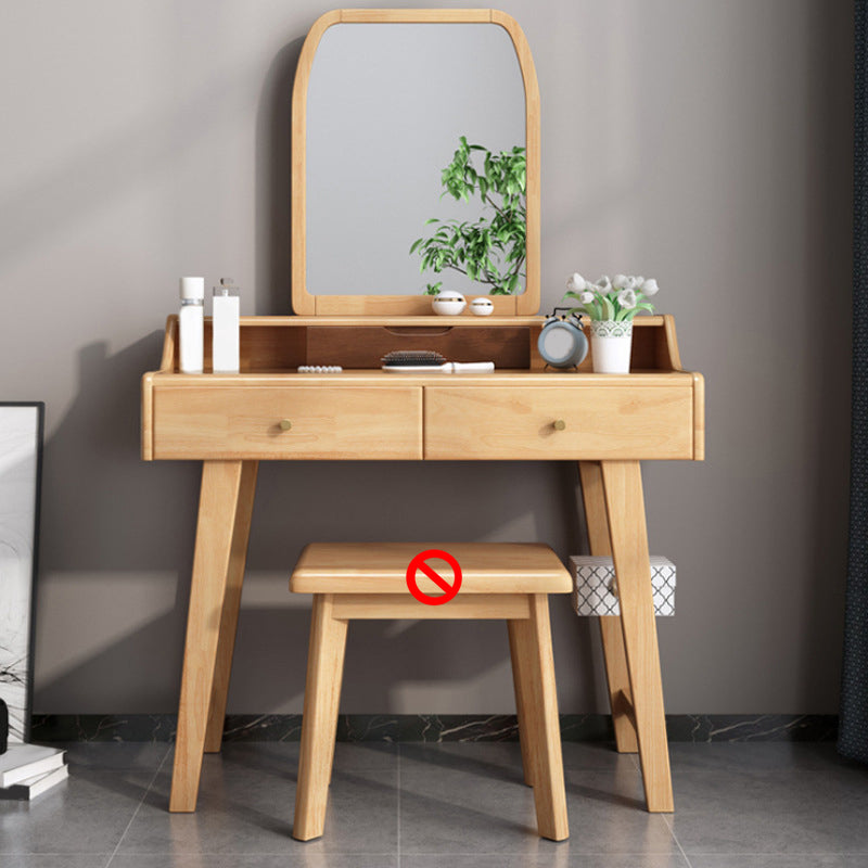 Scandinavian Mirrored Vanity Table and Stool Set with 2 Drawers