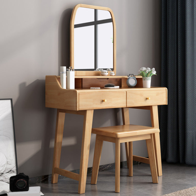 Scandinavian Mirrored Vanity Table and Stool Set with 2 Drawers