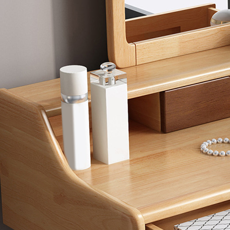 Scandinavian Mirrored Vanity Table and Stool Set with 2 Drawers