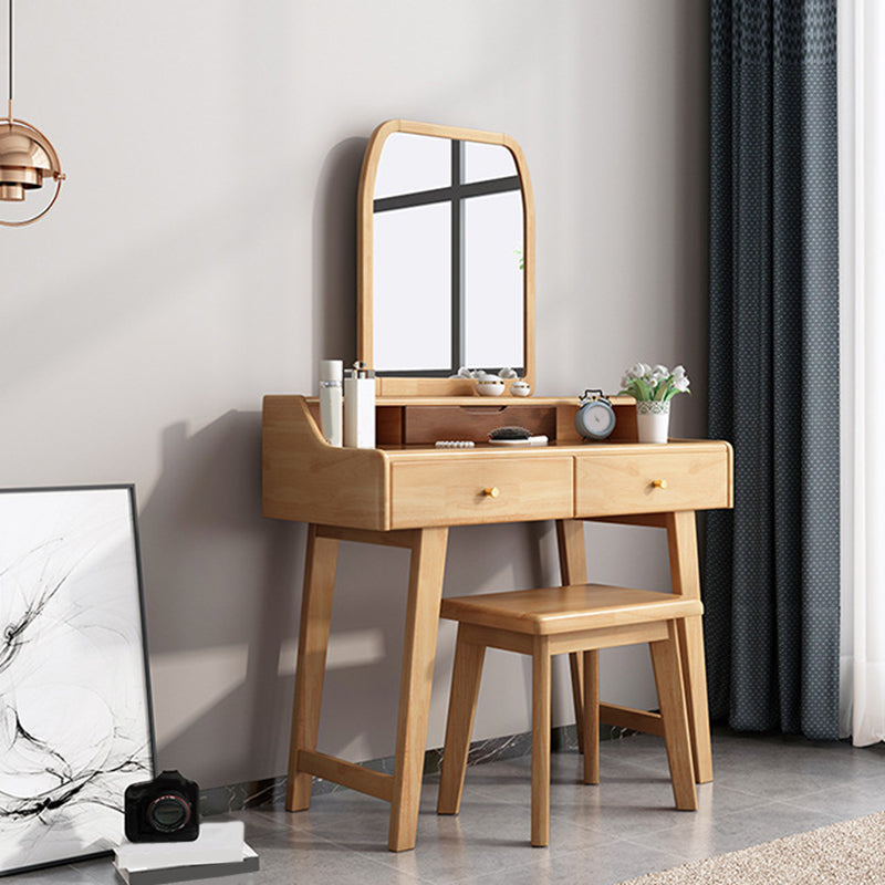 Scandinavian Mirrored Vanity Table and Stool Set with 2 Drawers