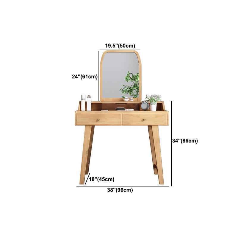 Scandinavian Mirrored Vanity Table and Stool Set with 2 Drawers