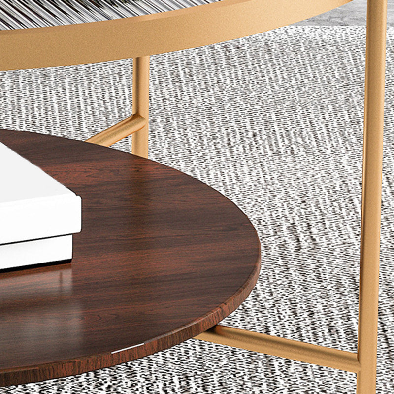 Contemporary Round with Storage Shelf Metal 4 Legs Coffee Table