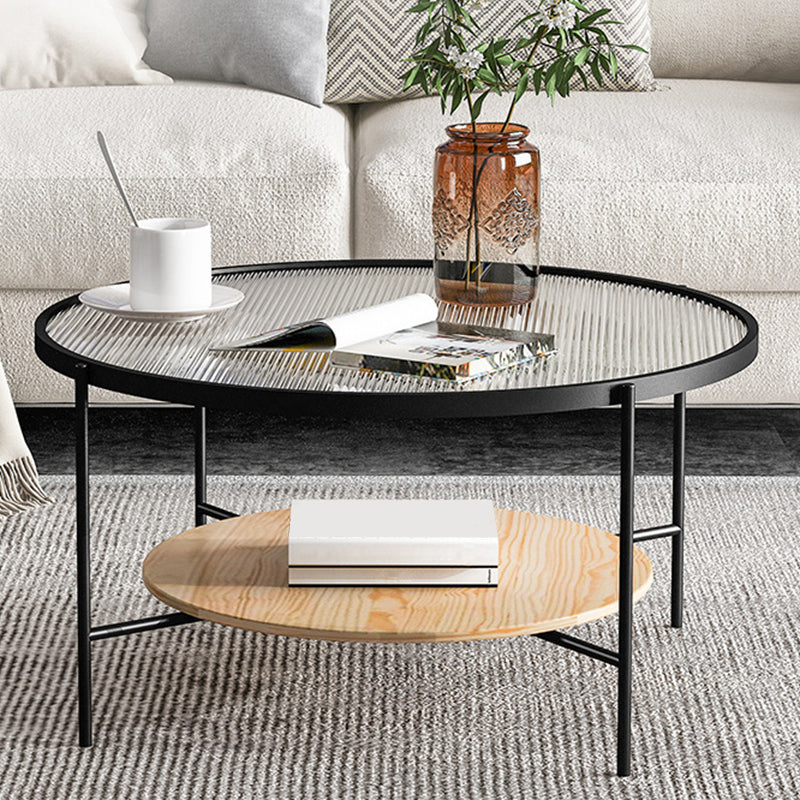 Contemporary Round with Storage Shelf Metal 4 Legs Coffee Table