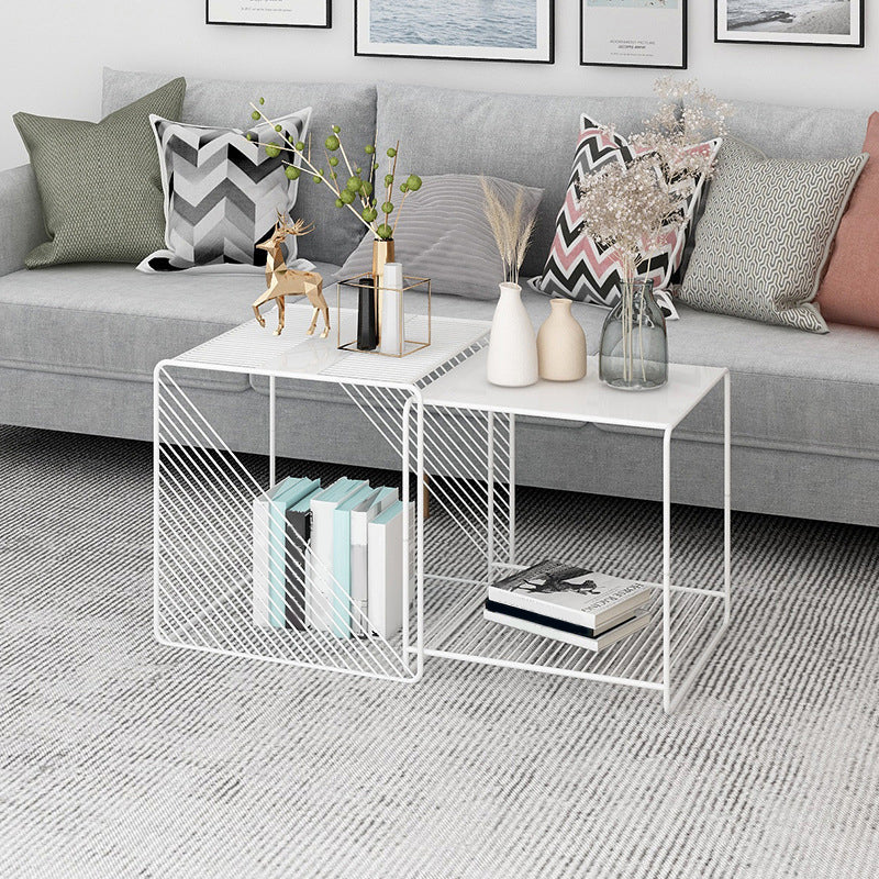 Square Coffee Table Mid-Century Modern with Iron Top and Iron Base