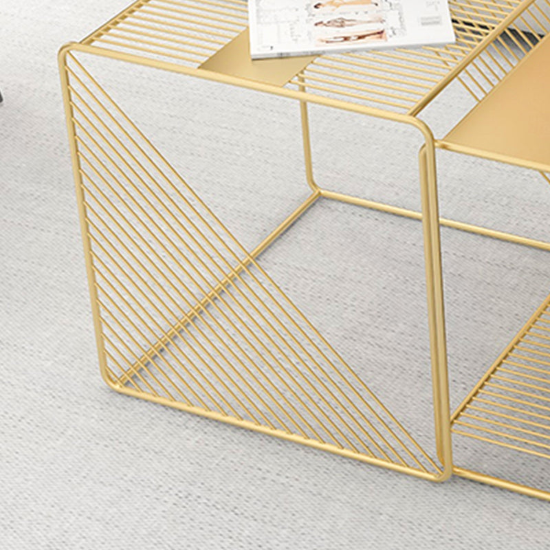Square Coffee Table Mid-Century Modern with Iron Top and Iron Base