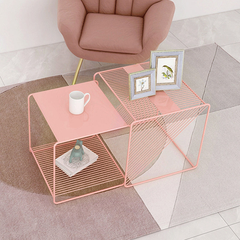 Square Coffee Table Mid-Century Modern with Iron Top and Iron Base