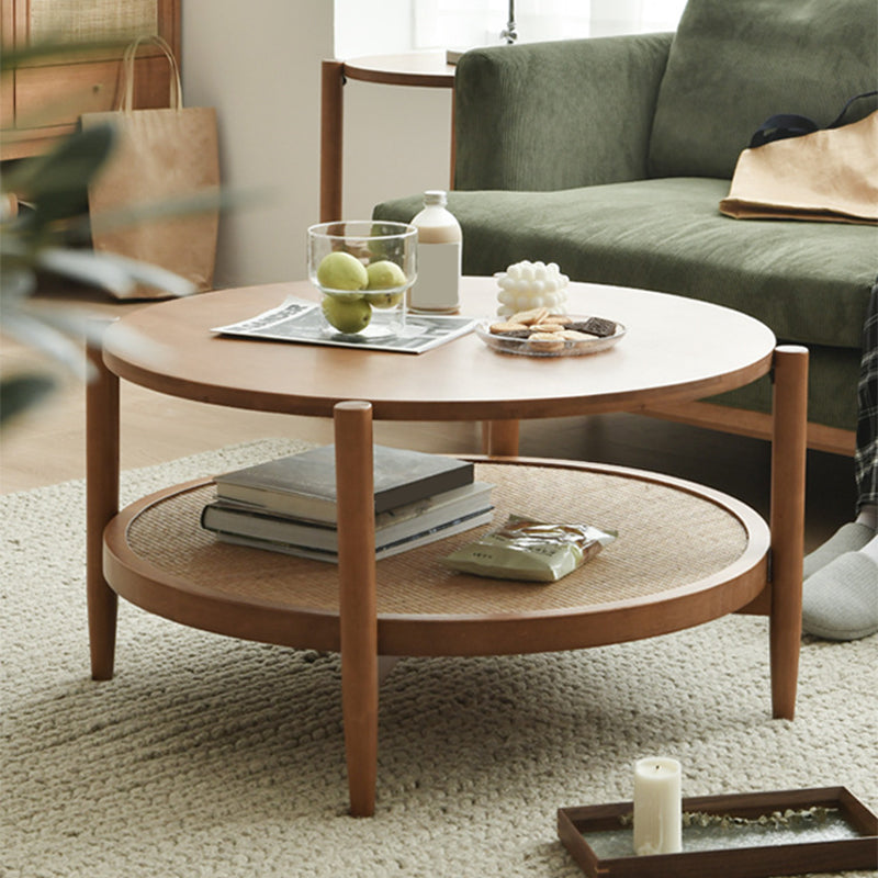 Nordic Cocktail Table 4 Legs Wooden with Storage Shelf Round Coffee Table