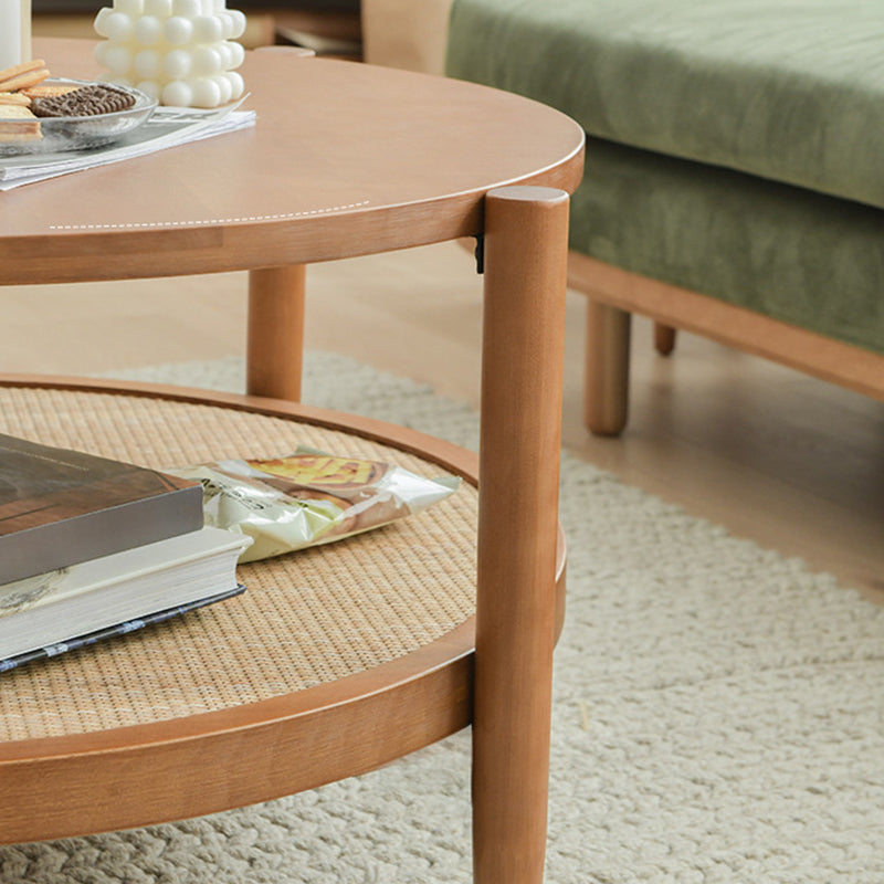 Nordic Cocktail Table 4 Legs Wooden with Storage Shelf Round Coffee Table