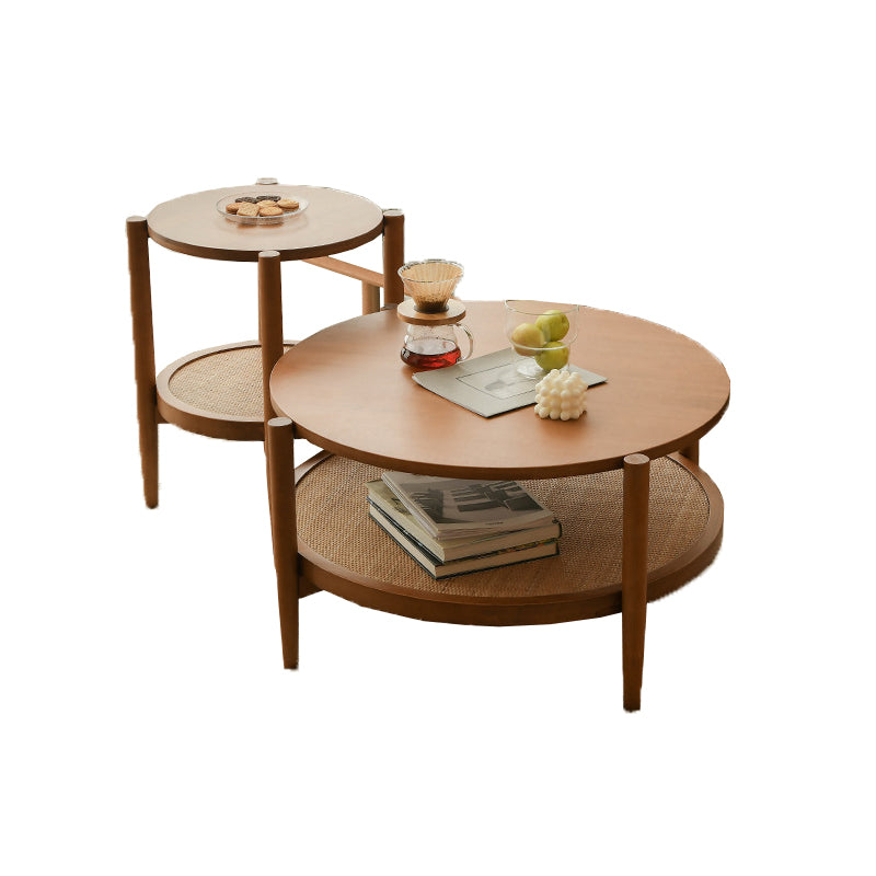 Nordic Cocktail Table 4 Legs Wooden with Storage Shelf Round Coffee Table