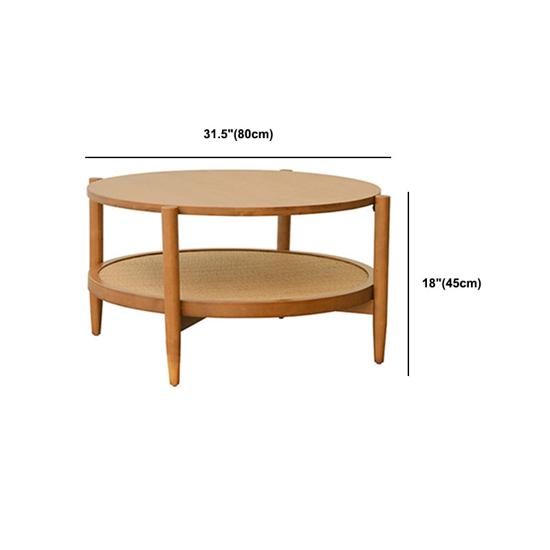 Nordic Cocktail Table 4 Legs Wooden with Storage Shelf Round Coffee Table