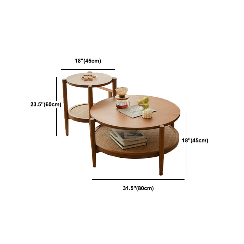 Nordic Cocktail Table 4 Legs Wooden with Storage Shelf Round Coffee Table