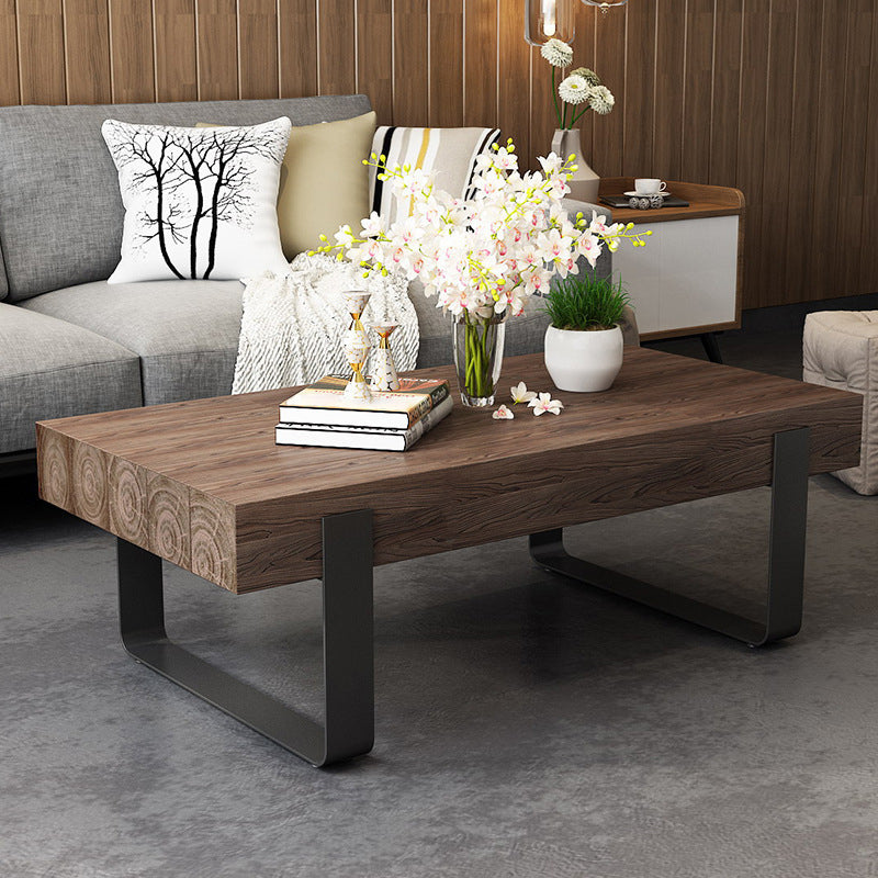 Black Metal Sled Legs Coffee Table Solid Wood Coffee Table for Living Room