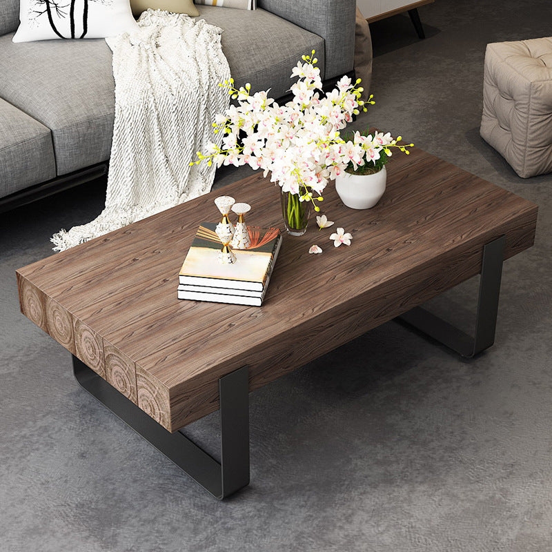 Black Metal Sled Legs Coffee Table Solid Wood Coffee Table for Living Room