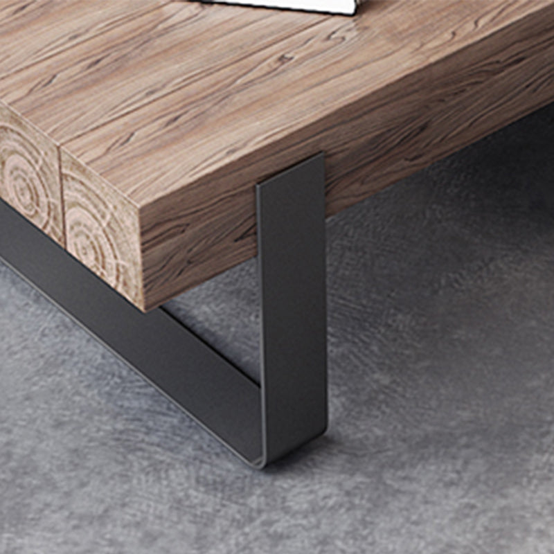 Black Metal Sled Legs Coffee Table Solid Wood Coffee Table for Living Room