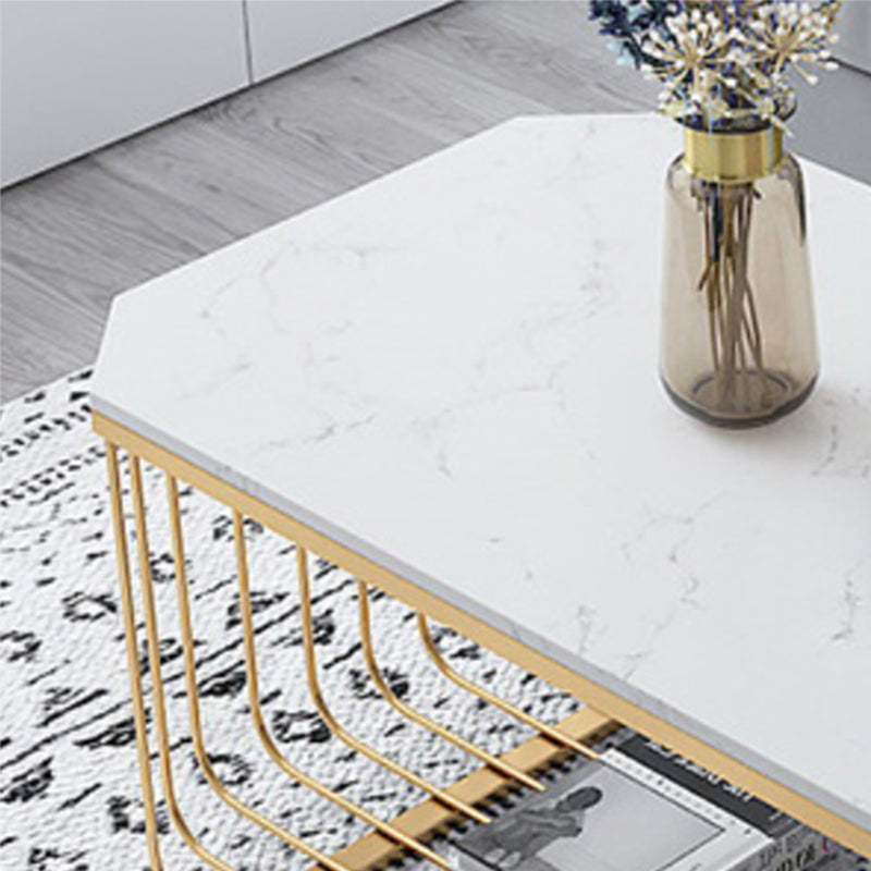 Glam Marble Top Coffee Table with Iron Base and Shelf Cocktail Table