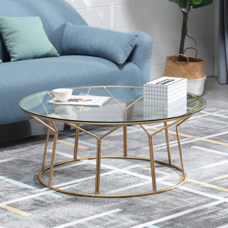 Contemporary Coffee Table with Round Glass Top and Iron Base