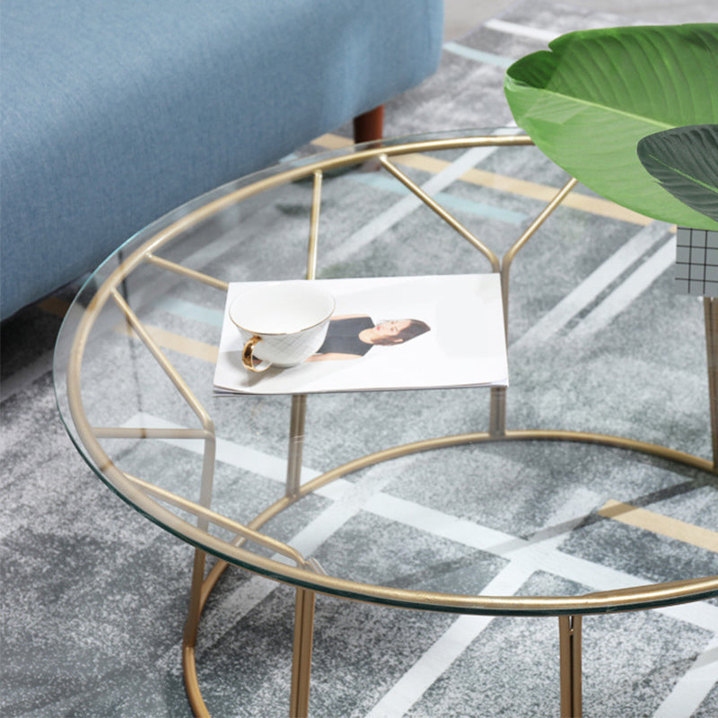Contemporary Coffee Table with Round Glass Top and Iron Base