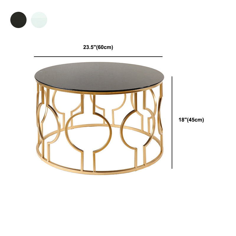 Contemporary Round Glass Coffee Table with Iron Frame Base Cocktail Table