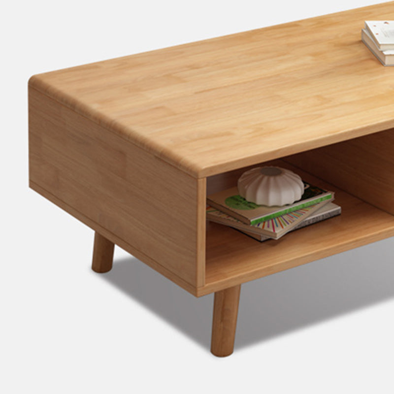 Scandinavian Rubberwood Coffee Table with 4 Straight Legs and Drawer