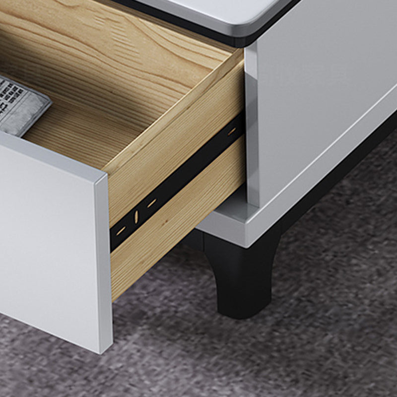 Stone Top Coffee Table with 4 Wooden Legs and 2 Drawers Cocktail Table