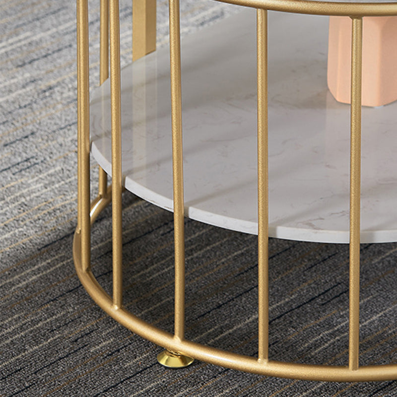 Glam Style Cocktail Table with Shelf and Stone Top and Steel Base