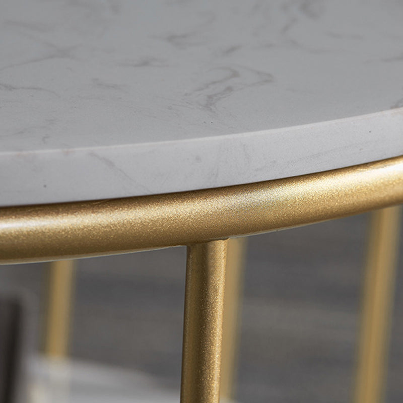 Glam Style Cocktail Table with Shelf and Stone Top and Steel Base
