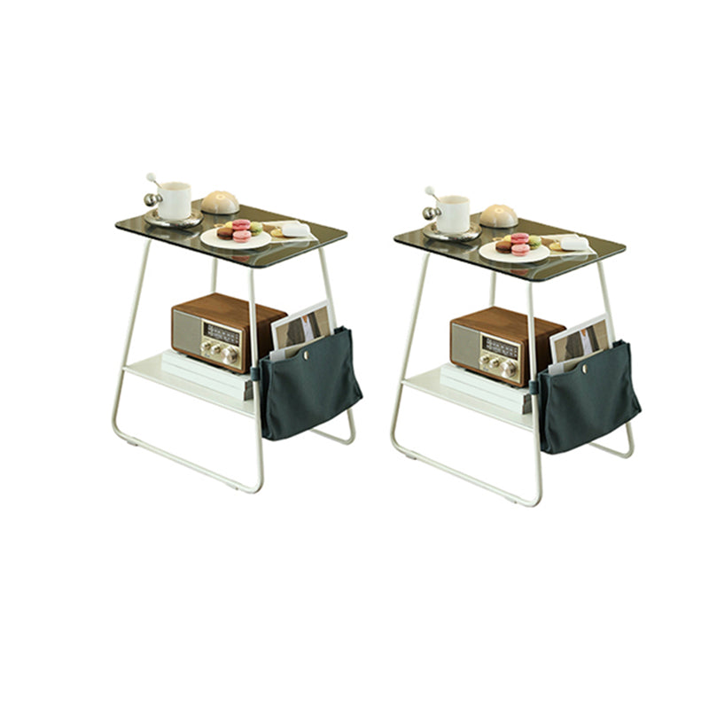 Modern Glass Side End Table Trestle Double Tier Corner Table