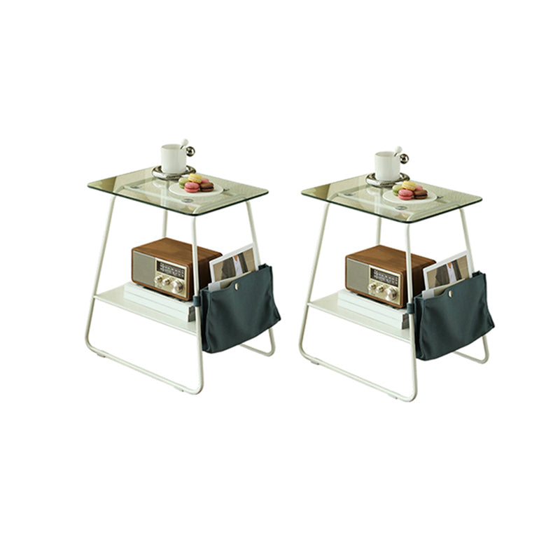 Modern Glass Side End Table Trestle Double Tier Corner Table