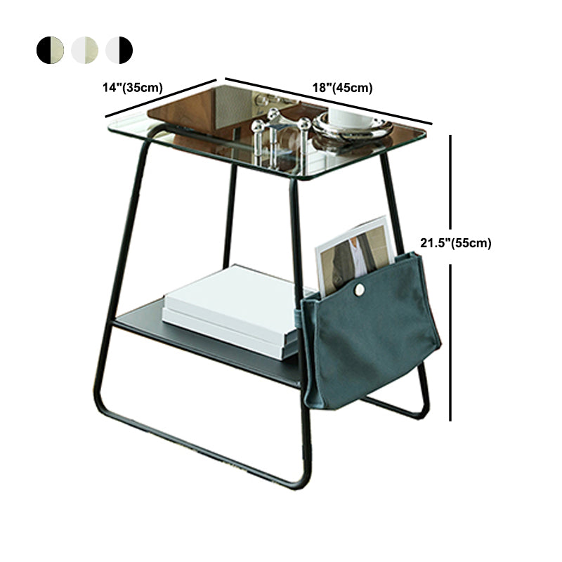 Modern Glass Side End Table Trestle Double Tier Corner Table