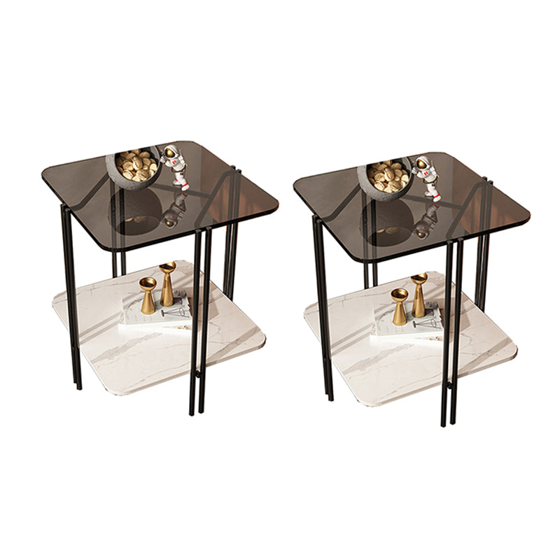 Modern Gray Glass Side End Table 4 Legs Double Tier Corner Table