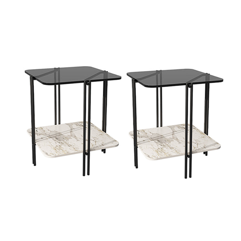 Modern Gray Glass Side End Table 4 Legs Double Tier Corner Table