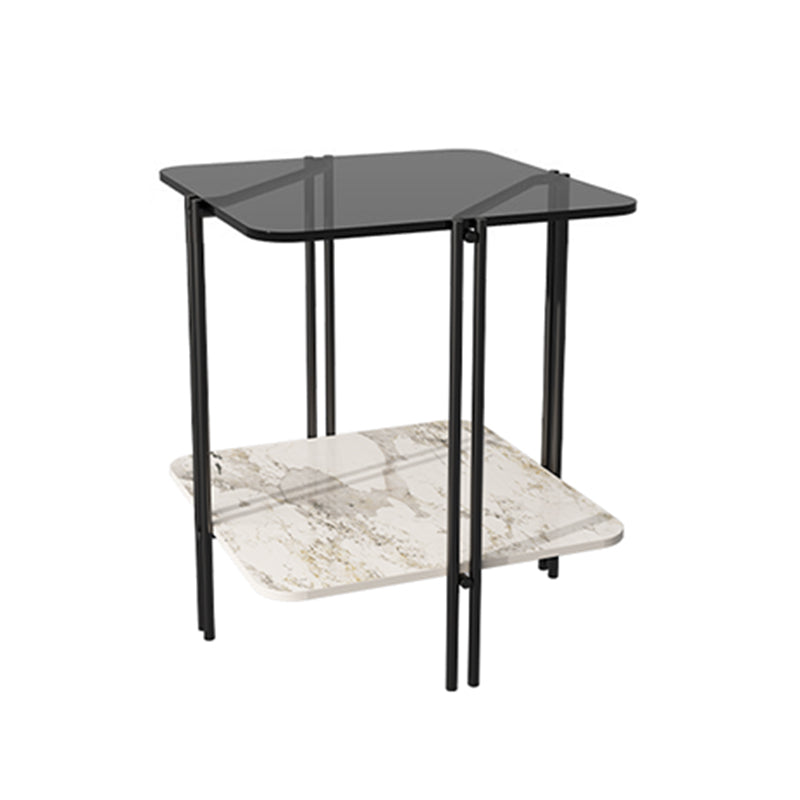 Modern Gray Glass Side End Table 4 Legs Double Tier Corner Table