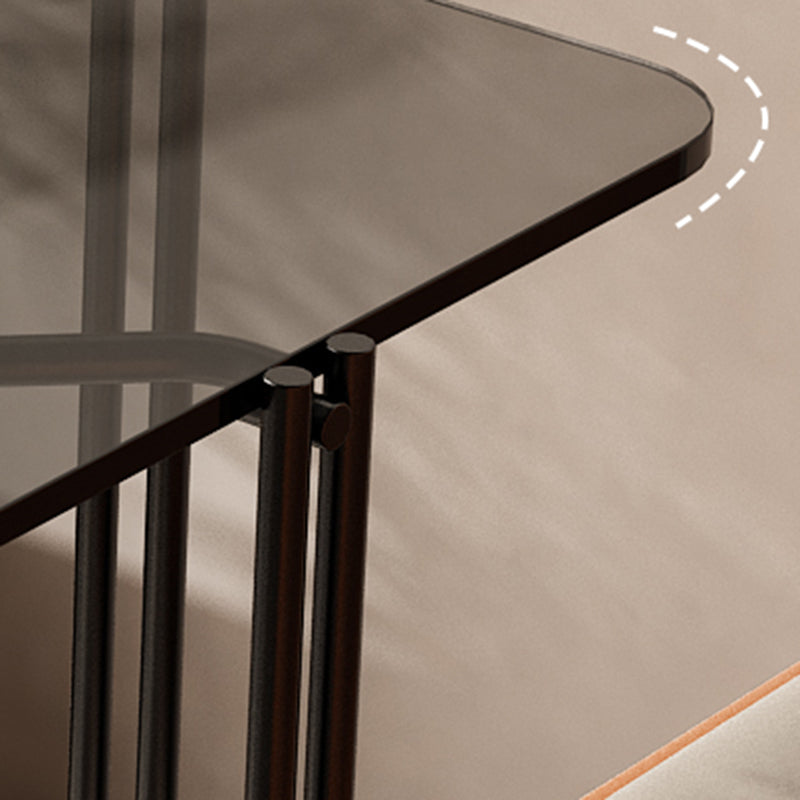 Modern Gray Glass Side End Table 4 Legs Double Tier Corner Table