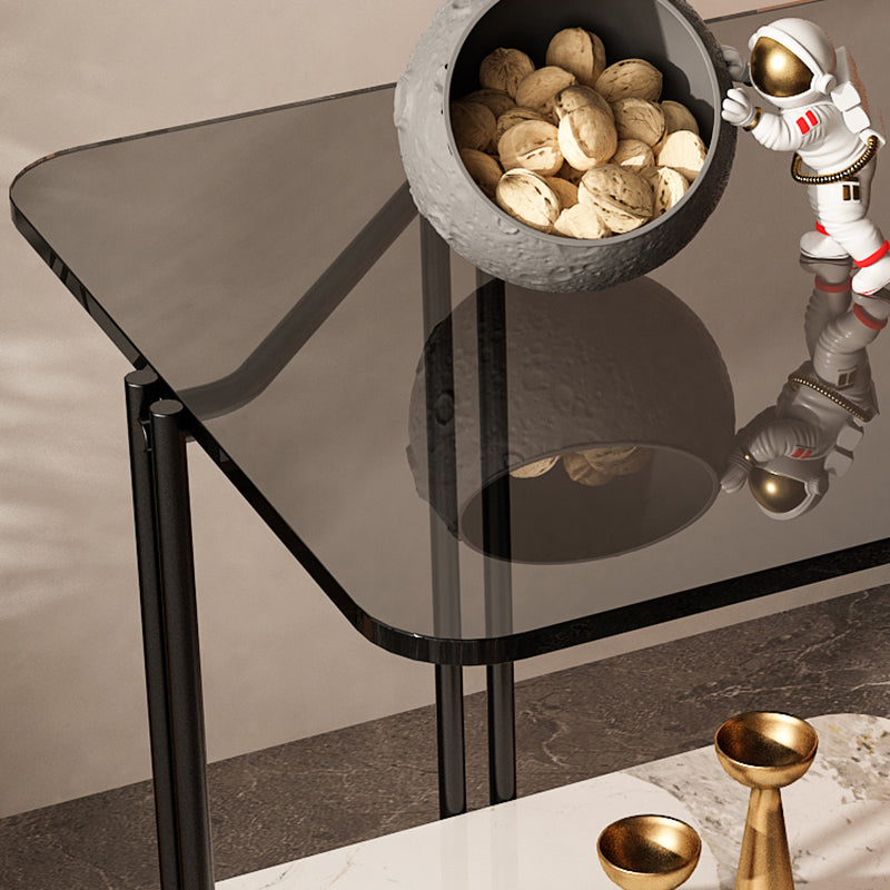 Modern Gray Glass Side End Table 4 Legs Double Tier Corner Table