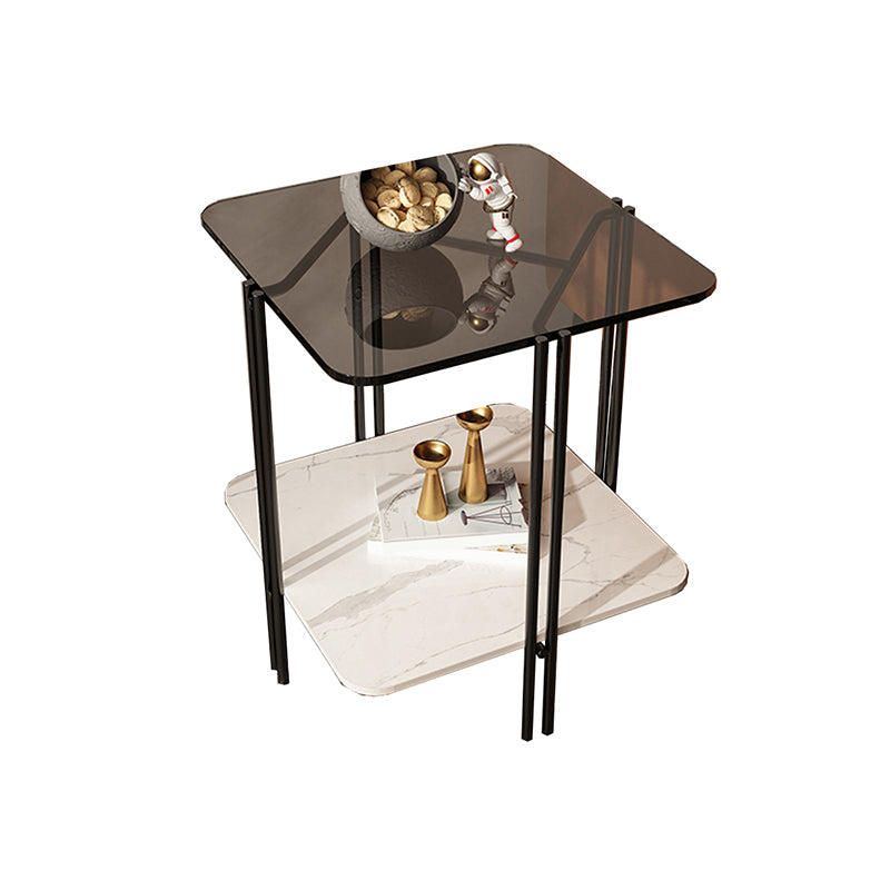 Modern Gray Glass Side End Table 4 Legs Double Tier Corner Table