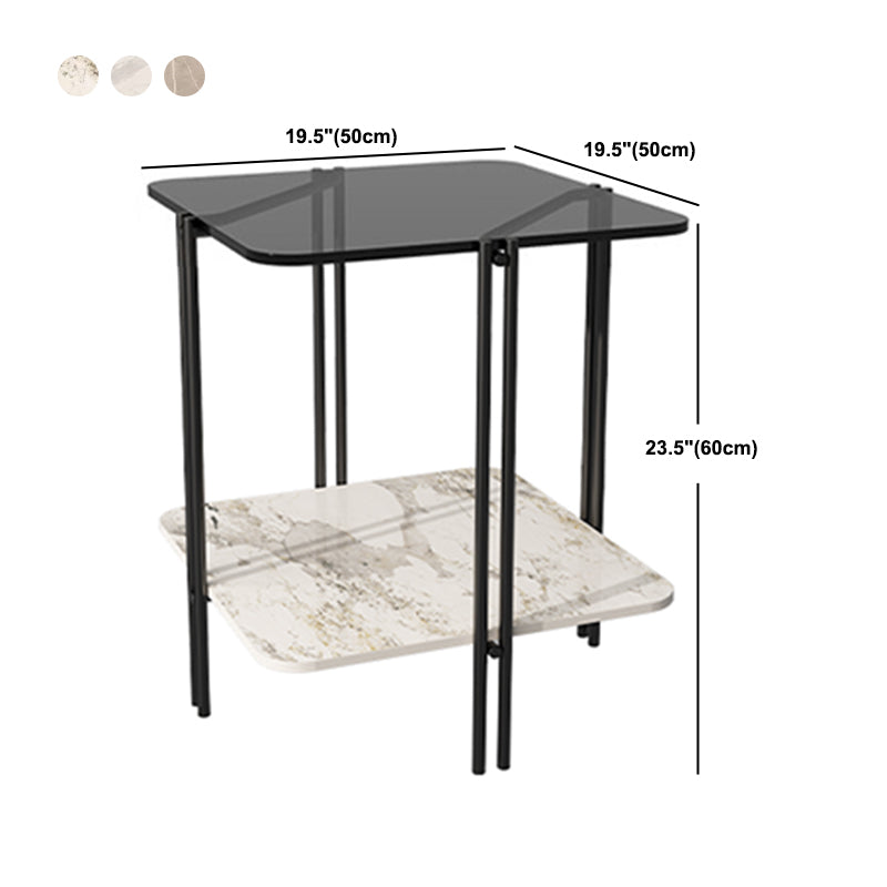 Modern Gray Glass Side End Table 4 Legs Double Tier Corner Table