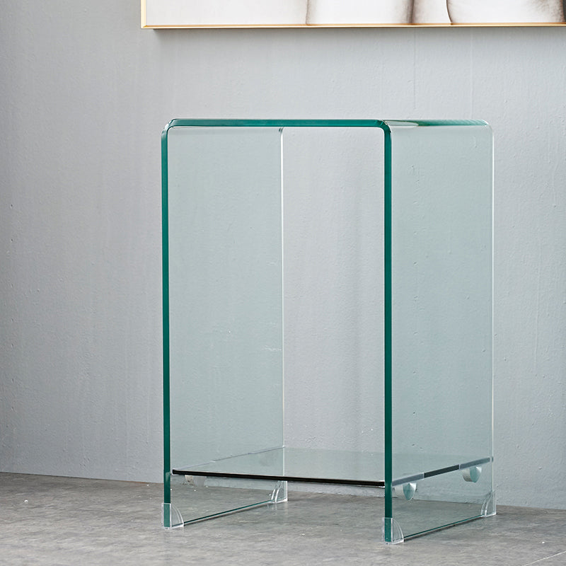 Contemporary Glass Square Side Table Sled End Table with Shelf