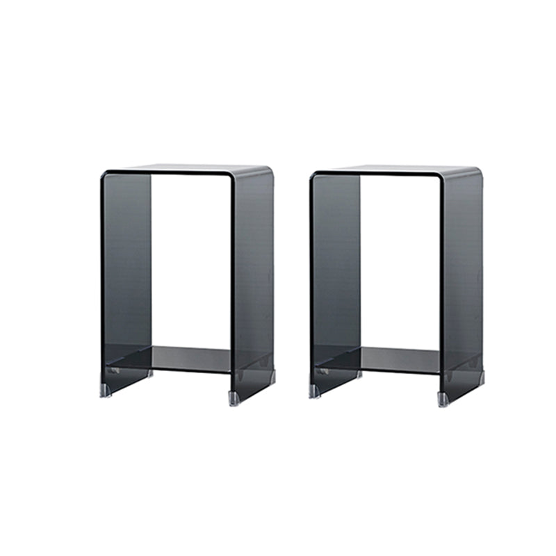 Contemporary Glass Square Side Table Sled End Table with Shelf