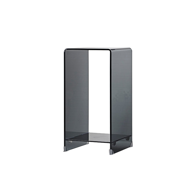Contemporary Glass Square Side Table Sled End Table with Shelf