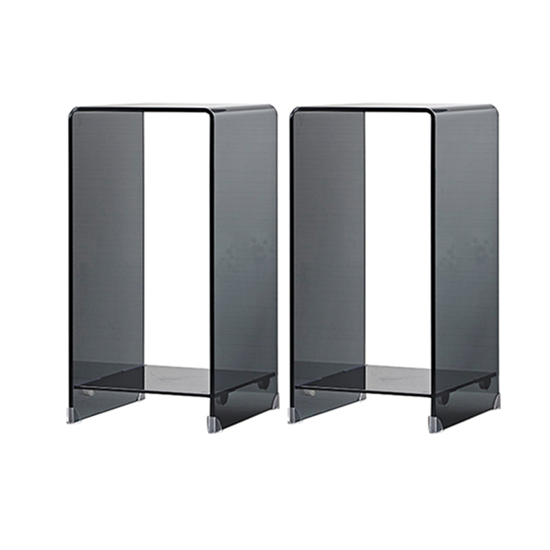 Contemporary Glass Square Side Table Sled End Table with Shelf