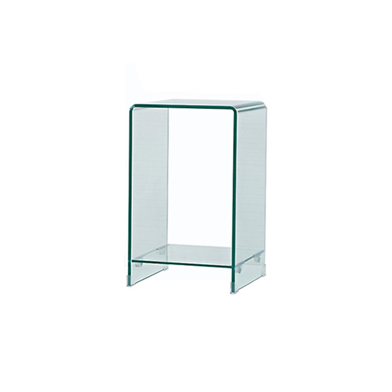 Contemporary Glass Square Side Table Sled End Table with Shelf
