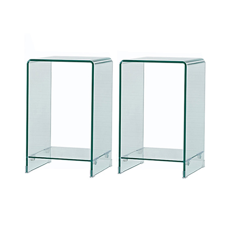 Contemporary Glass Square Side Table Sled End Table with Shelf