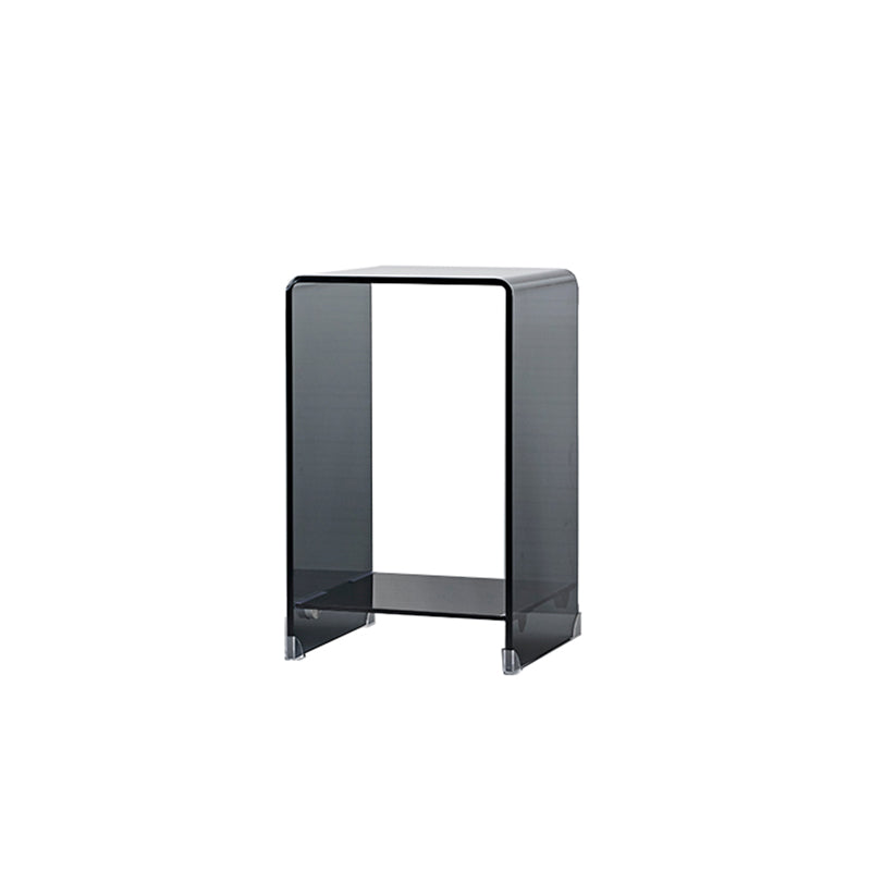 Contemporary Glass Square Side Table Sled End Table with Shelf