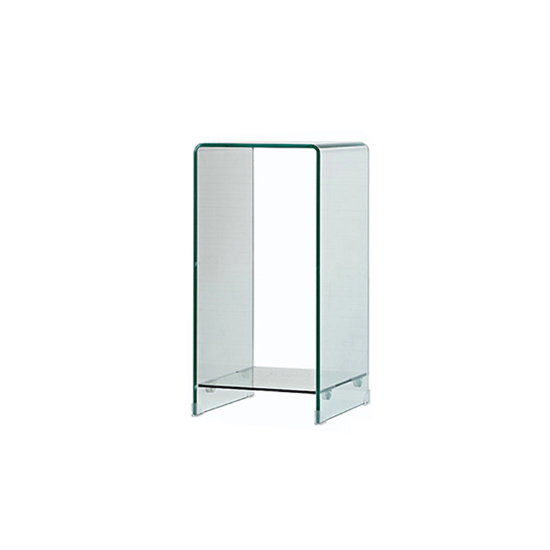 Contemporary Glass Square Side Table Sled End Table with Shelf
