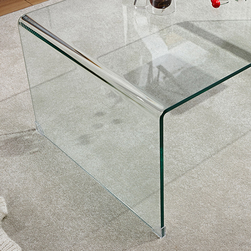 Contemporary Glass Square Side Table Sled End Table with Shelf