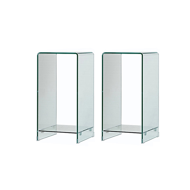 Contemporary Glass Square Side Table Sled End Table with Shelf